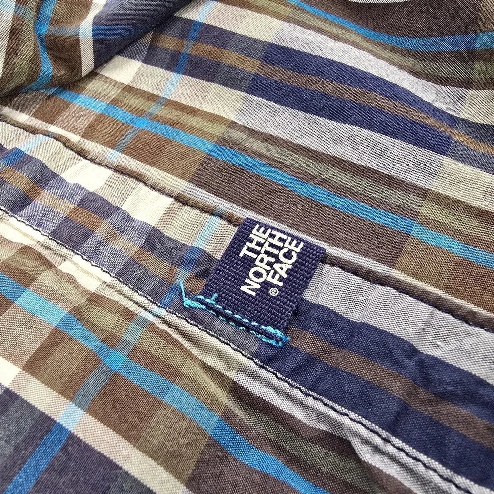 The North Face‎ Shirt Mens XL Blue Plaid Lightweight Cotton Button Up Casual